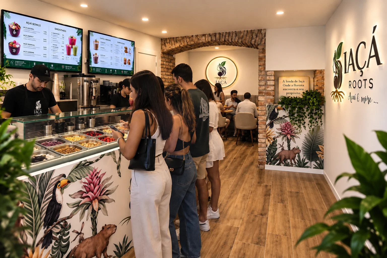 Loja IAÇÁ Roots com zona de consumo