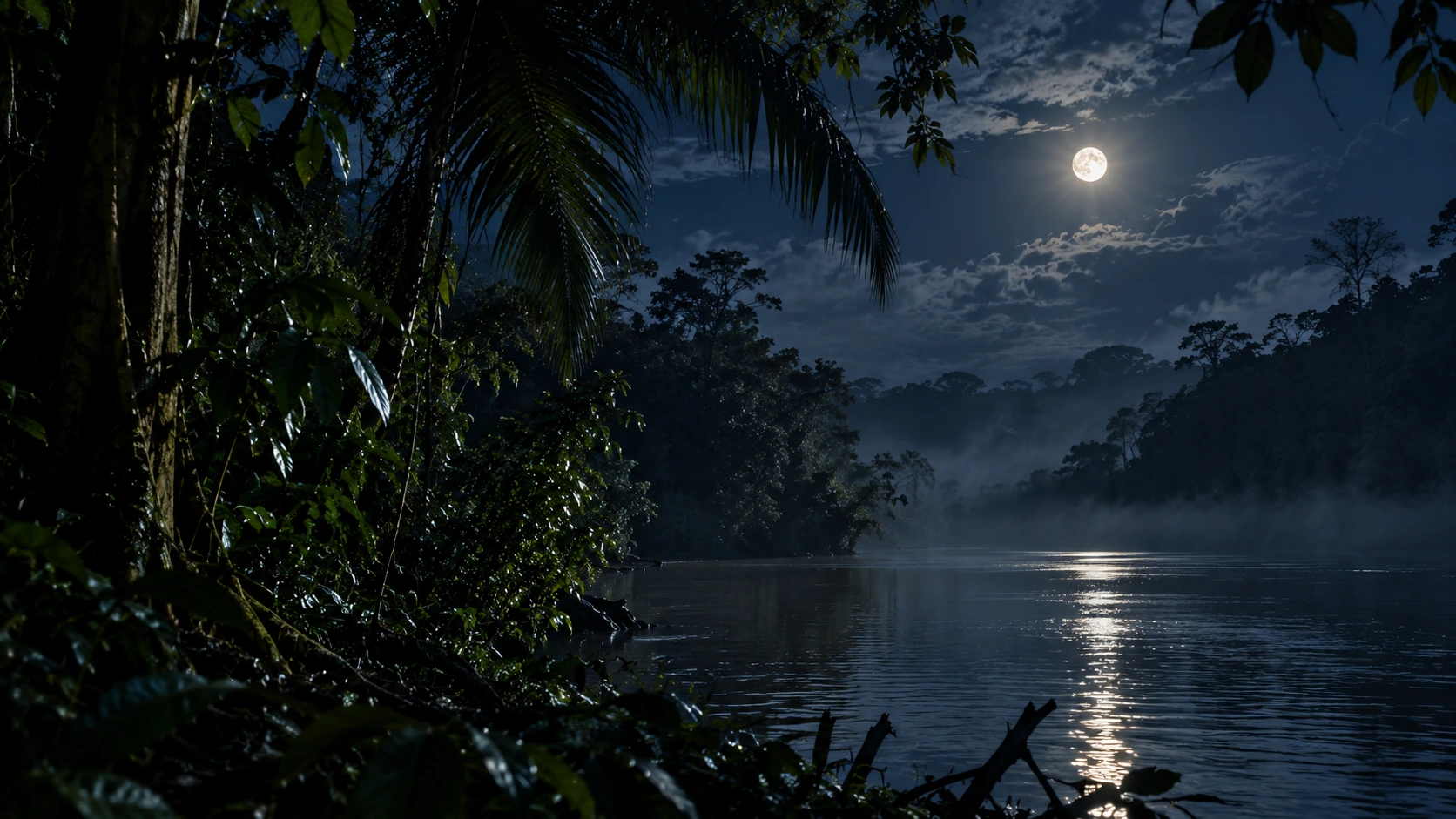 Pessoa junto ao rio na floresta amazónica